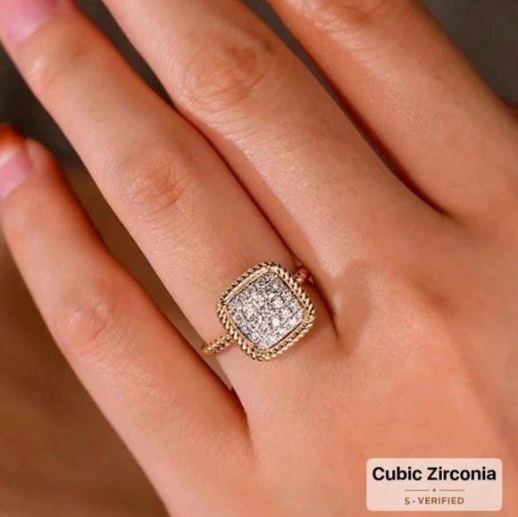 Huitan Gold and Silver Women's Ring with Cubic Zirconia Square Shape - Picture 11 of 11